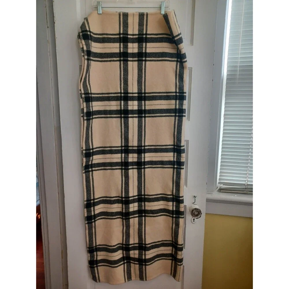 Pottery Barn black ivory plaid throw blanket baby alpaca/woolblend 43x56